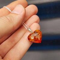 100% Solid Sterling Silver & Natural Amber Handmade Heart Pendant Necklace