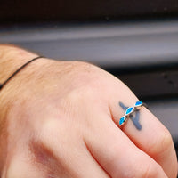 (O) Solid 925 Sterling Silver & Created Opal 3mm 3 Setting Band Ring