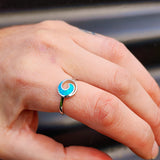 (T) Solid 925 Sterling Silver & Created Opal Round Wave Ring