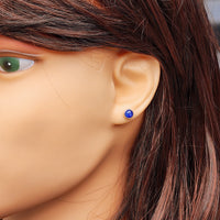 Natural Blue Kyanite & Solid 925 Sterling Silver Round Stud Earrings