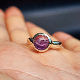 (O) Solid Sterling Silver & Natural Amethyst Stone Handmade Solitaire Ring