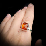 (Q) Solid Sterling Silver & Natural Baltic Amber Handmade Solitaire Ring