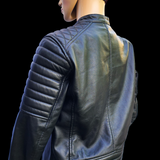 Urban Armor - Mens REAL Genuine Leather Jacket - Black Ribbed & Quilted