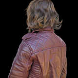 50% OFF SALE. Womens REAL Genuine Leather Jacket - Burgundy Ribbed Side Zip