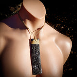 XL Tiki Toki Black Bone Carving Pendant Necklace - NZ Maori Inspired