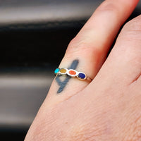 Solid 925 Sterling Silver & Mixed Gemstone 3.2mm Band Ring