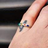 Solid 925 Sterling Silver & Mixed Gemstone 3.2mm Band Ring