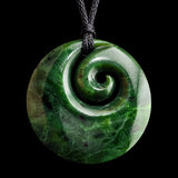 Natural NZ Jade Round Koru Pendant Necklace (N2217)