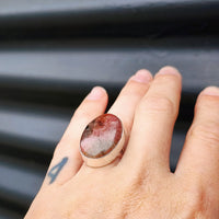 (O) Solid Sterling Silver & Natural Rhodonite Handmade Oval Solitaire Ring