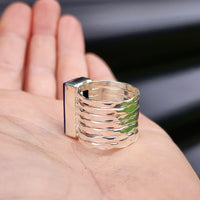 (T) Solid Sterling Silver & Natural Lapis Lazuli Rectangle Cage Band Handmade Ring