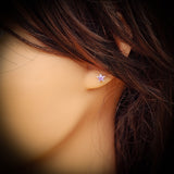 Childrens 925 Sterling Silver Lavender CZ Star Stud Earrings