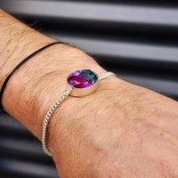 Solid Sterling Silver & Natural Watermelon Topaz Handmade Chain Bracelet