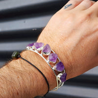 Solid Sterling Silver & Natural Raw Amethyst Handmade Cuff Bracelet