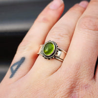 (R) Solid Sterling Silver & Natural Peridot Handmade Rustic Solitaire Ring