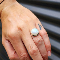 (Q) Solid Sterling Silver & Natural Round Moonstone Handmade Solitaire Ring