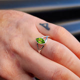 (Q) Solid 925 Sterling Silver & Natural Peridot Marquise Cut Solitaire Ring