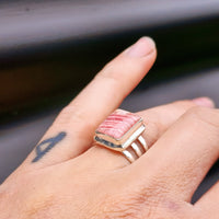 (R) Solid Sterling Silver & Natural Love Stone Handmade Cage Ring