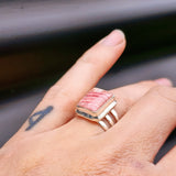 (R) Solid Sterling Silver & Natural Love Stone Handmade Cage Ring