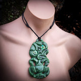 XL Tiki NZ Greenstone Pounamu Pendant Necklace (N932)