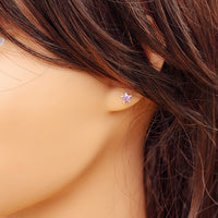 Lavender CZ & Solid 925 Sterling Silver Star Stud Earrings
