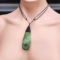NZ Greenstone Pounamu Drop Koru Pendant Necklace (N353)
