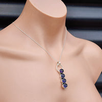 Handmade Solid Sterling Silver & 4x Setting Natural Amethyst Pendant Necklace