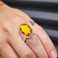 Solid 925 Sterling Silver & Natural Honey Topaz Textured Handmade Ring