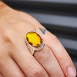 Solid 925 Sterling Silver & Natural Honey Topaz Textured Handmade Ring