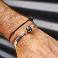 Solid Sterling Silver & Natural Labradorite Handmade Cuff Bracelet
