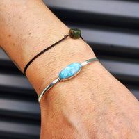 Solid Sterling Silver & Natural Larimar Handmade Cuff Bracelet