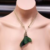 NZ Greenstone Pounamu Whale Tail Pendant Necklace (N416)