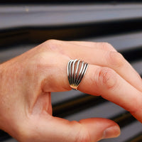 Solid 925 Sterling Silver 15mm Oxidized Spiral Cage Ring