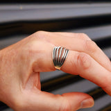 Solid 925 Sterling Silver 15mm Oxidized Spiral Cage Ring