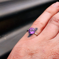 Solid 925 Sterling Silver & Natural Amethyst 8mm Faceted Clawed Signet Ring