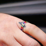 (M) Solid 925 Sterling Silver & Colored CZ 4mm Band Ring
