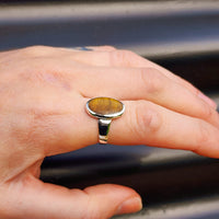Solid 925 Sterling Silver & 18mm Natural Tiger Eye Oval Solitaire Ring