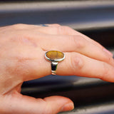 Solid 925 Sterling Silver & 18mm Natural Tiger Eye Oval Solitaire Ring