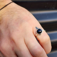 Solid 925 Sterling Silver & 10mm Natural Black Onyx Round Signet Ring