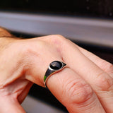 Solid 925 Sterling Silver & Natural Black Onyx 10mm Round Signet Ring