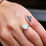 (Q) Solid 925 Sterling Silver & 10mm White Created Opal Solitaire Ring