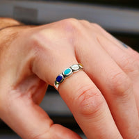 (T) Solid 925 Sterling Silver & 4x Mixed Gemstone Setting Ring