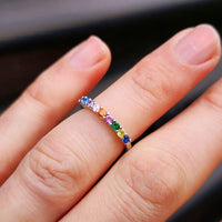 (J) Solid 925 Sterling Silver & Colored CZ Infinity Band Ring