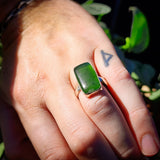 (R) Solid 925 Sterling Silver & Natural Greenstone Handmade Rectangle Ring