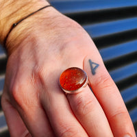 Solid 925 Sterling Silver & Natural Amber Round Solitaire Ring