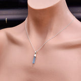 925 Sterling Silver & Natural Aquamarine Stick Handmade Pendant Necklace