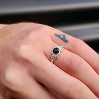 Solid 925 Sterling Silver & Natural Black Onyx Celtic Knot Ring