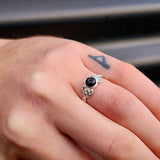 Solid 925 Sterling Silver & Natural Black Onyx Celtic Knot Ring
