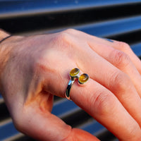 (T) Solid 925 Sterling Silver & Natural Citrine Double Setting Ring