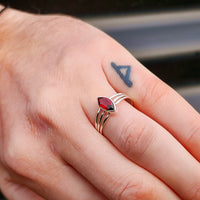 Solid 925 Sterling Silver & Natural Garnet 3 Bar Ring