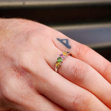 Solid 925 Sterling Silver & Natural Mixed Tourmaline 4x Setting Band Ring